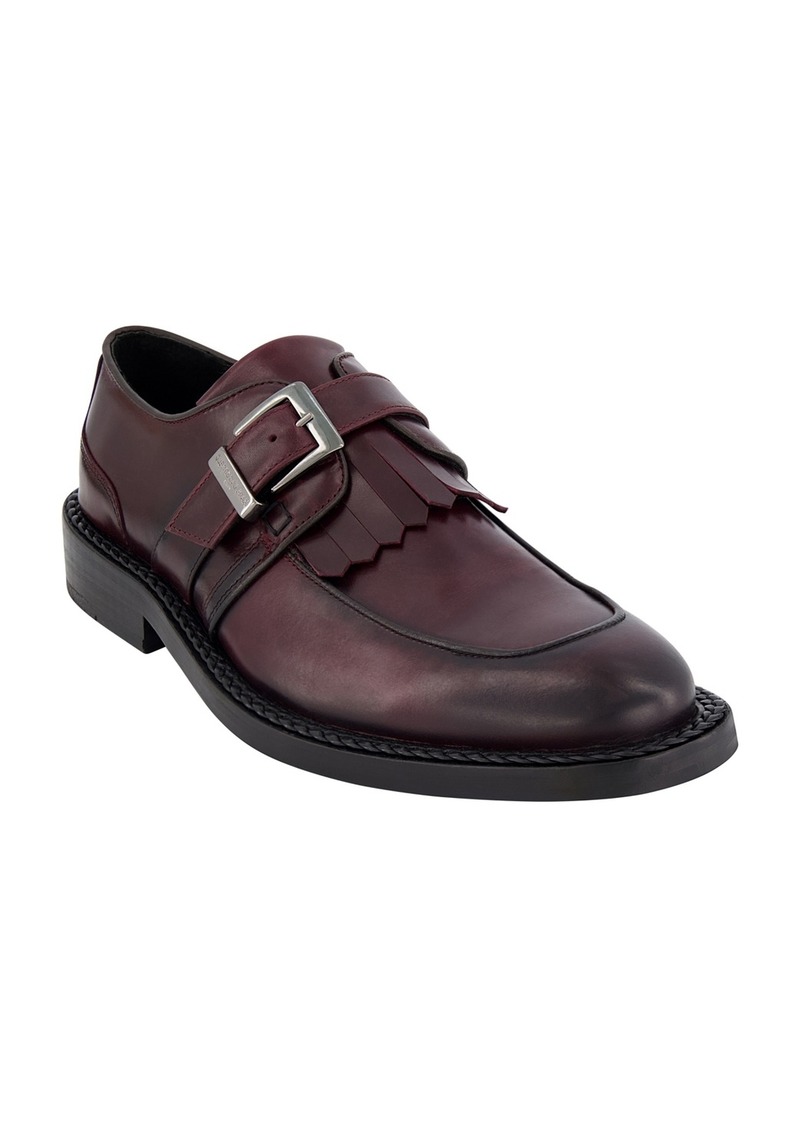 Karl Lagerfeld Paris Men's White Label Monk Strap Moc Toe with Fringe Shoes - Wine