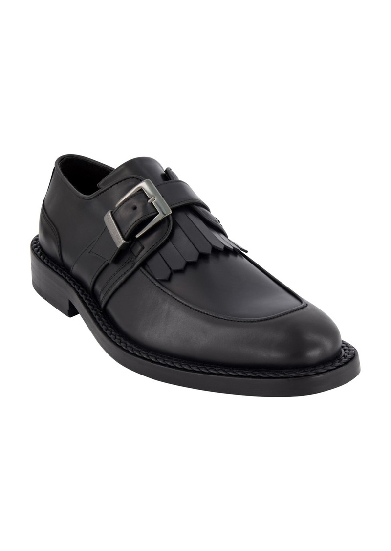 Karl Lagerfeld Paris Men's White Label Monk Strap Moc Toe with Fringe Shoes - Black