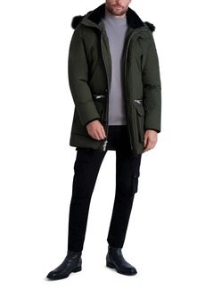 Karl Lagerfeld Paris Men's Parka with Sherpa Lined Hood Jacket - Olive