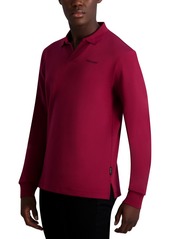 Karl Lagerfeld Paris Men's Signature Logo Long Sleeve Knit Johnny Collar Polo Shirt - Wine