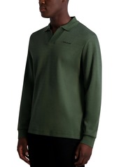 Karl Lagerfeld Paris Men's Signature Logo Long Sleeve Knit Johnny Collar Polo Shirt - Olive