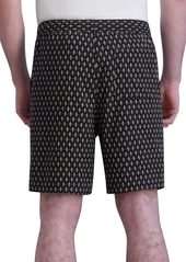 "Karl Lagerfeld Paris Men's Slim-Fit Diamond-Grid Logo-Print 7-1/2"" Drawstring Shorts, Created for Macy's - Brown"