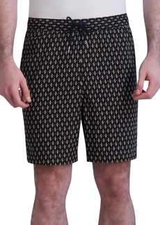 "Karl Lagerfeld Paris Men's Slim-Fit Diamond-Grid Logo-Print 7-1/2"" Drawstring Shorts, Created for Macy's - Brown"