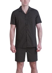 Karl Lagerfeld Paris Men's Slim-Fit Diamond Grid Logo-Print Button-Down Camp Shirt, Created for Macy's - Brown