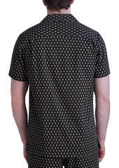 Karl Lagerfeld Paris Men's Slim-Fit Diamond Grid Logo-Print Button-Down Camp Shirt, Created for Macy's - Brown