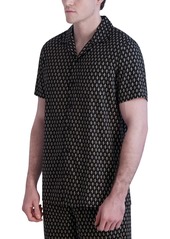 Karl Lagerfeld Paris Men's Slim-Fit Diamond Grid Logo-Print Button-Down Camp Shirt, Created for Macy's - Brown