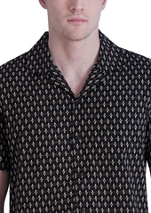 Karl Lagerfeld Paris Men's Slim-Fit Diamond Grid Logo-Print Button-Down Camp Shirt, Created for Macy's - Brown