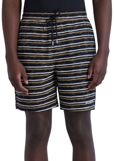 "Karl Lagerfeld Paris Men's Slim-Fit Textured Stripe 7-1/2"" Drawstring Shorts - Black"