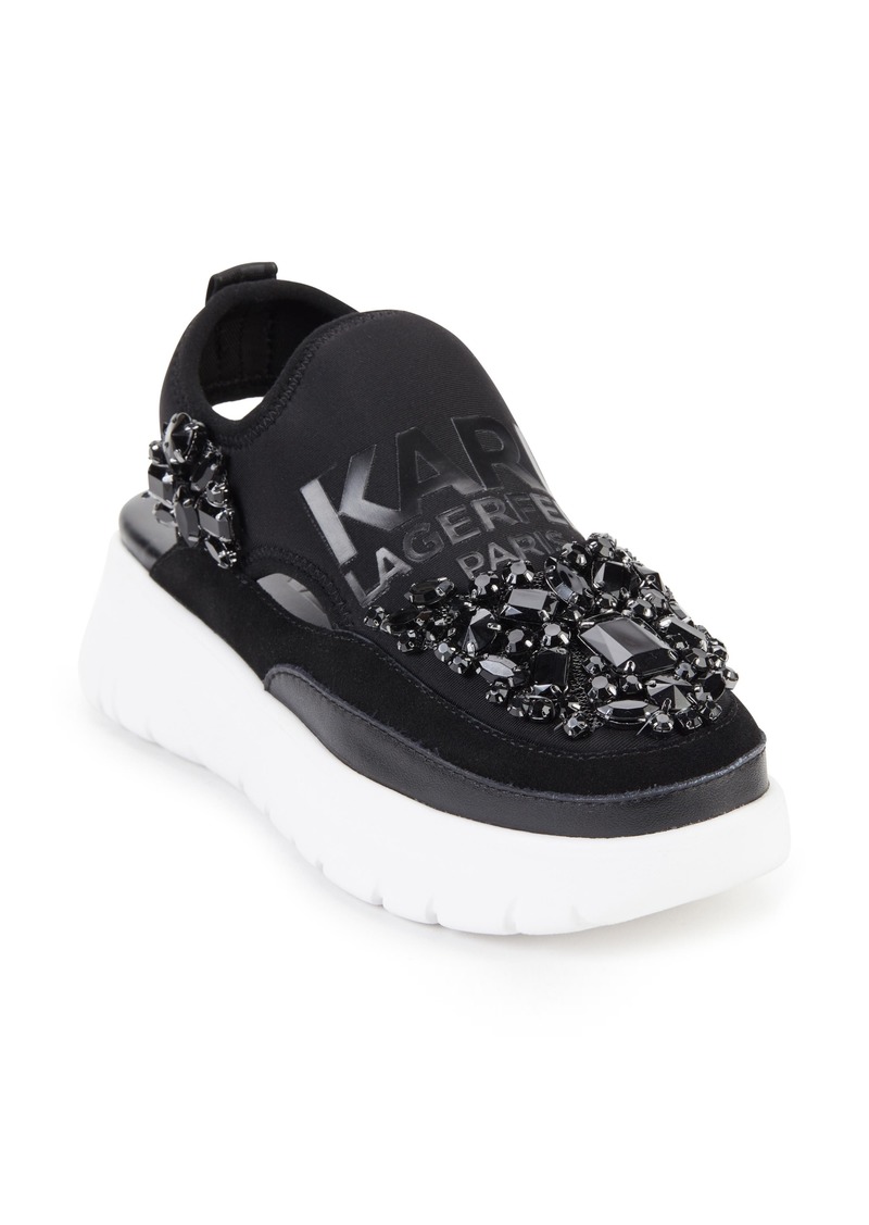Karl Lagerfeld Paris Mika Crystal Slip-On Platform Sneaker in Black at Nordstrom Rack