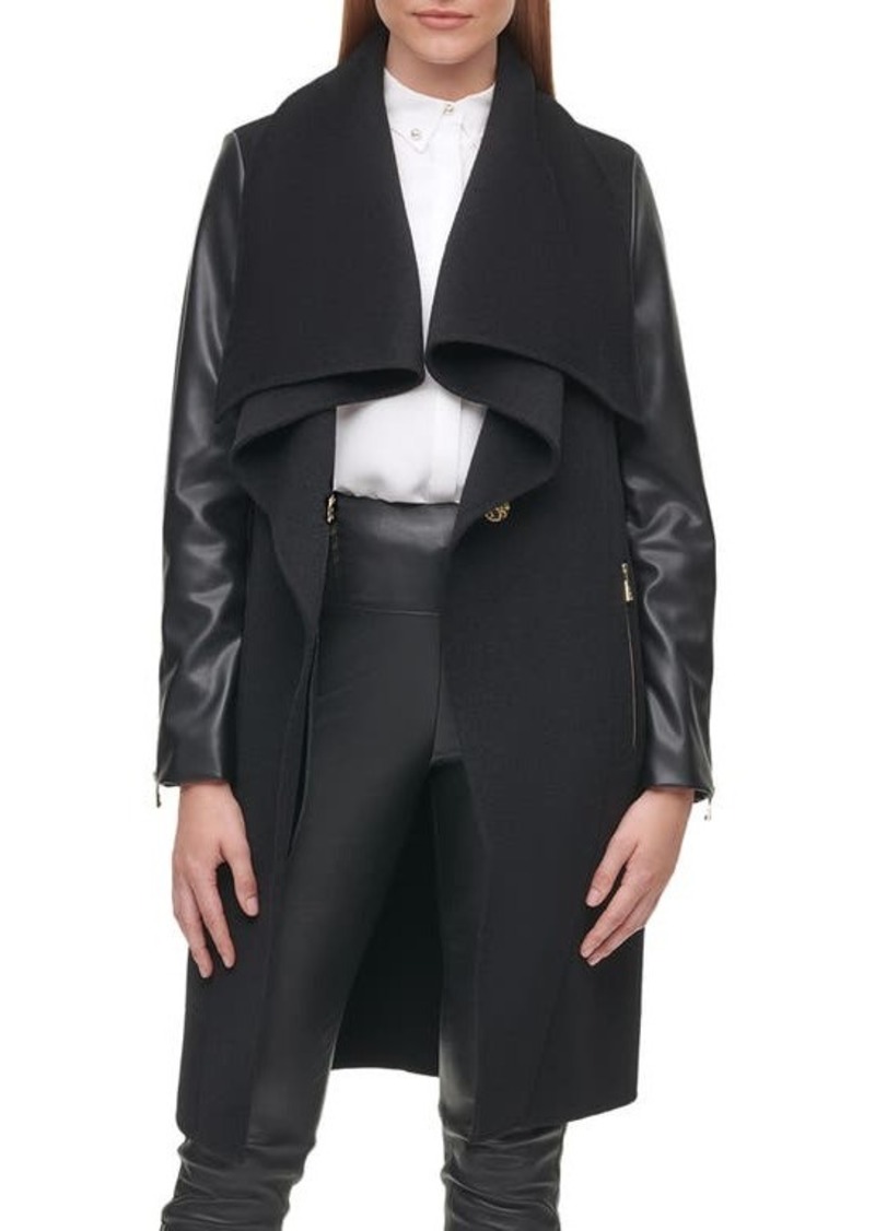 Karl Lagerfeld Paris Mixed Media Draped Collar Jacket
