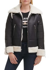 Karl Lagerfeld Paris Mixed Media Faux Leather & Faux Shearling Jacket