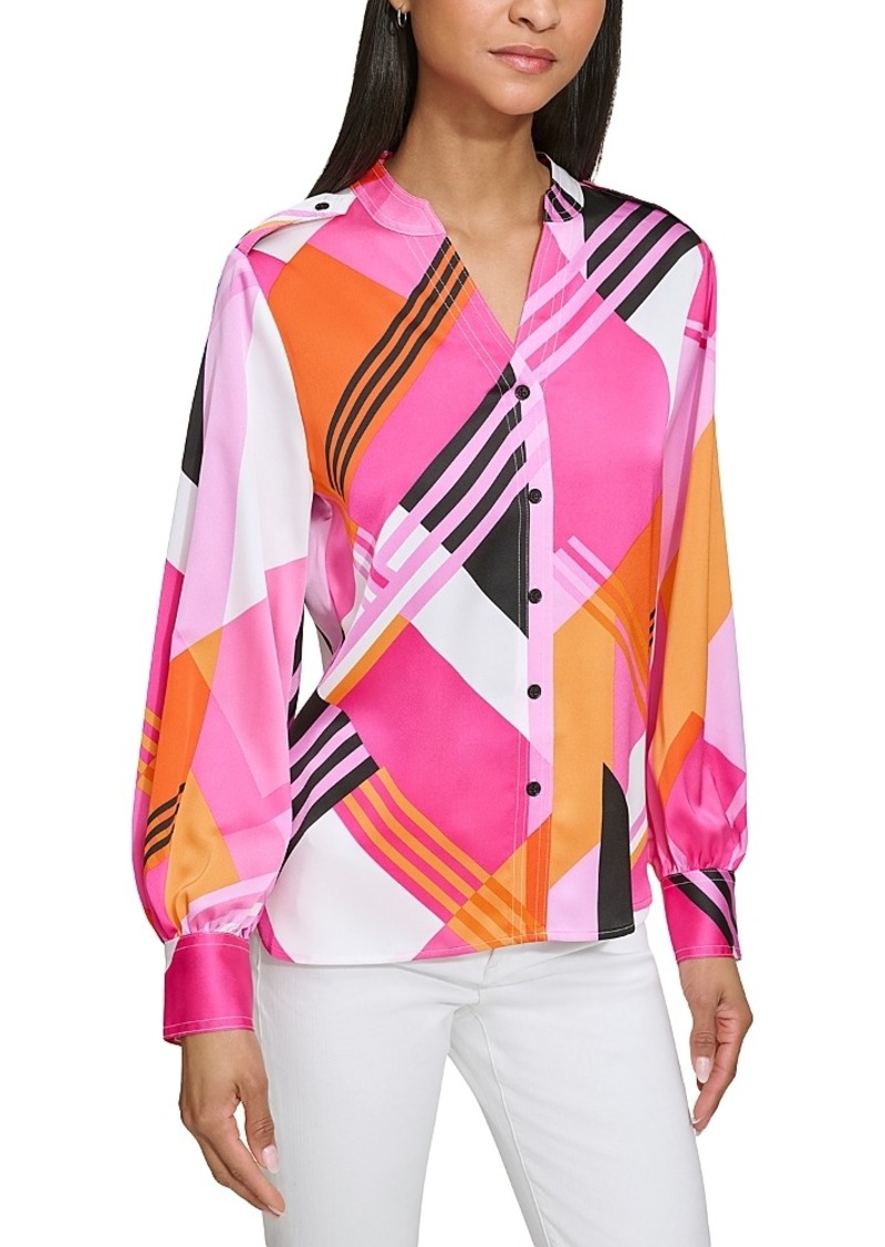 Karl Lagerfeld Paris Printed Button Front Blouse