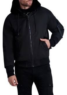 Karl Lagerfeld Paris Reversible Faux Fur Hooded Bomber Jacket in Black/Black at Nordstrom
