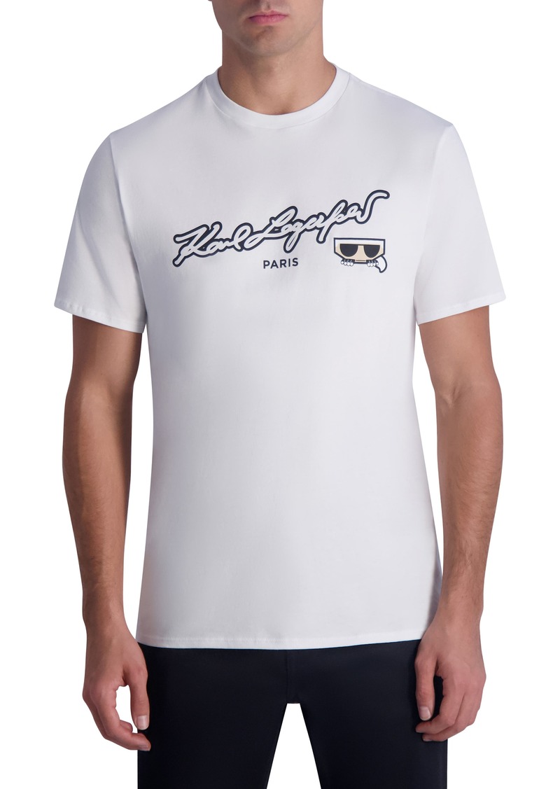Karl Lagerfeld Paris Script Logo Graphic T-Shirt in White at Nordstrom Rack