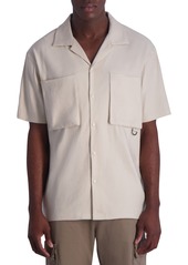 Karl Lagerfeld Paris Short Sleeve Button-Up Shirt in Natural at Nordstrom Rack