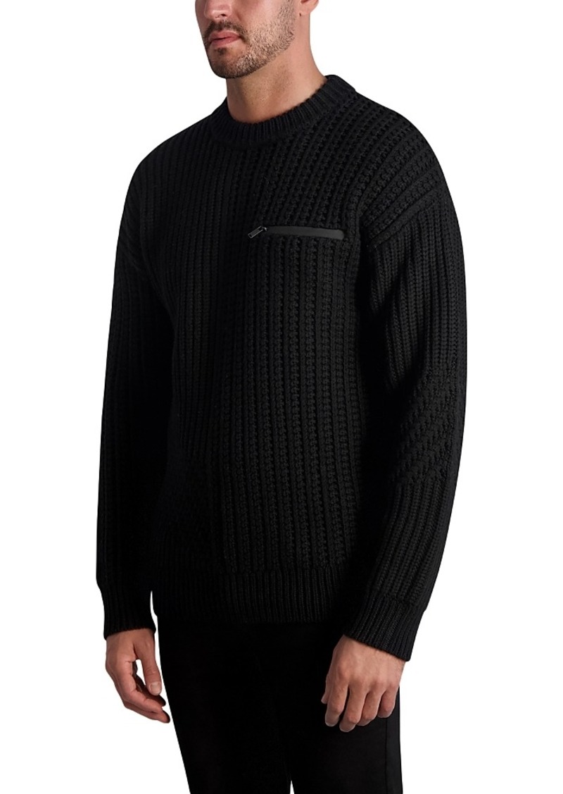 Karl Lagerfeld Paris Slim Fit Crewneck Mixed Stitch Wool Sweater
