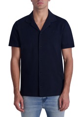 Karl Lagerfeld Paris Slim Fit Short Sleeve Button-Up Camp Shirt in Navy at Nordstrom Rack