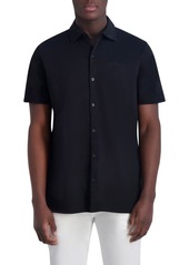 Karl Lagerfeld Paris Slim Fit Short Sleeve Cotton Knit Button-Up Shirt