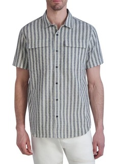 Karl Lagerfeld Paris Slim Fit Stripe Short Sleeve Cotton Button-Up Shirt