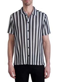 Karl Lagerfeld Paris Stripe Knit Short Sleeve Button-Up Shirt