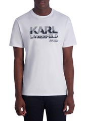 Karl Lagerfeld Paris Stripe Logo Graphic T-Shirt in White at Nordstrom Rack
