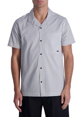 Karl Lagerfeld Paris Stripe Short Sleeve Stretch Button-Up Shirt in White/Grey at Nordstrom Rack