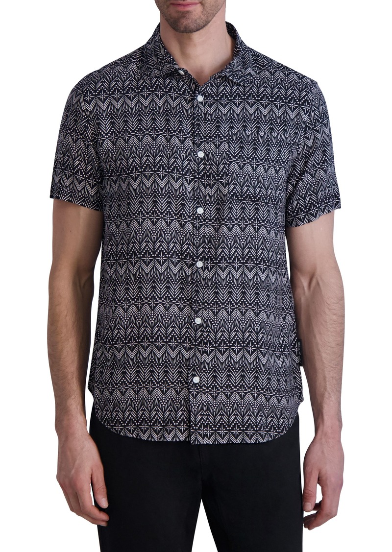 Karl Lagerfeld Paris Trim Fit Geometric Print Short Sleeve Button-Up Shirt in Black at Nordstrom Rack