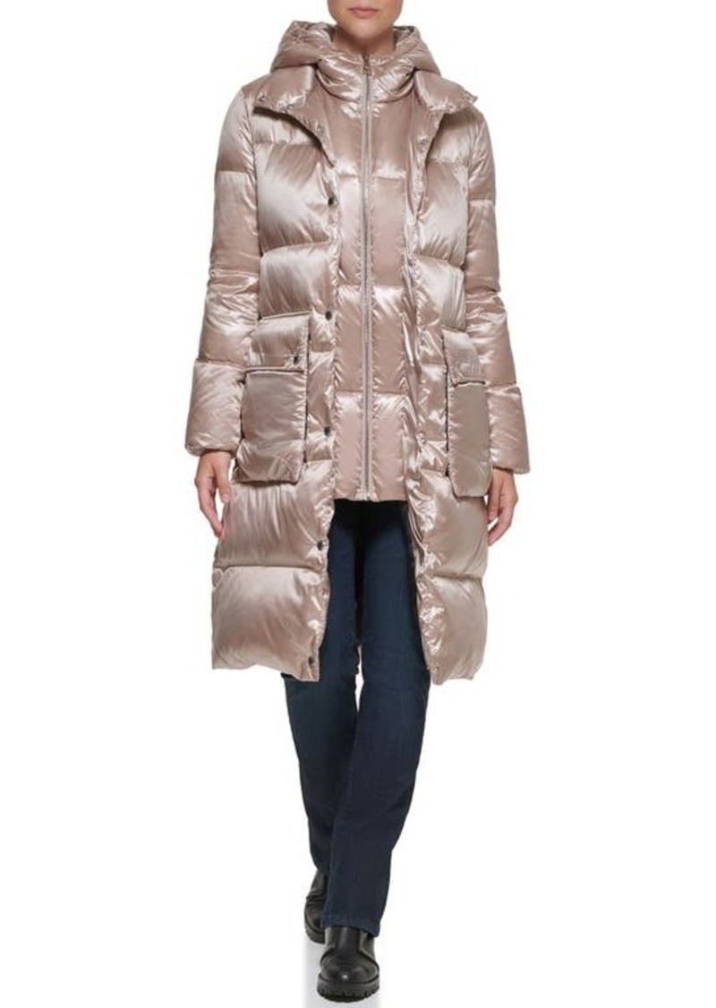 Karl Lagerfeld Paris Water Resistant Down & Feather Fill Coat with Attached Bib Insert
