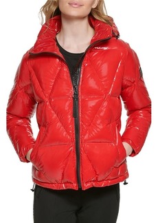 Karl Lagerfeld Paris Water Resistant Down & Feather Fill Short Puffer Coat in Scarlet at Nordstrom
