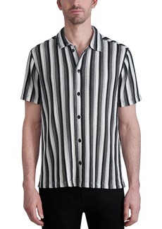 Karl Lagerfeld Paris White Label Perforated Stripe Knit Short Sleeve Shirt