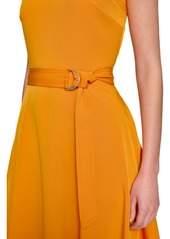 Karl Lagerfeld Paris Women's Belted Asymmetric-Hem Dress - Marmalade