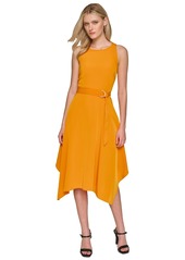 Karl Lagerfeld Paris Women's Belted Asymmetric-Hem Dress - Marmalade