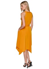 Karl Lagerfeld Paris Women's Belted Asymmetric-Hem Dress - Marmalade