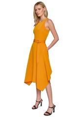 Karl Lagerfeld Paris Women's Belted Asymmetric-Hem Dress - Marmalade