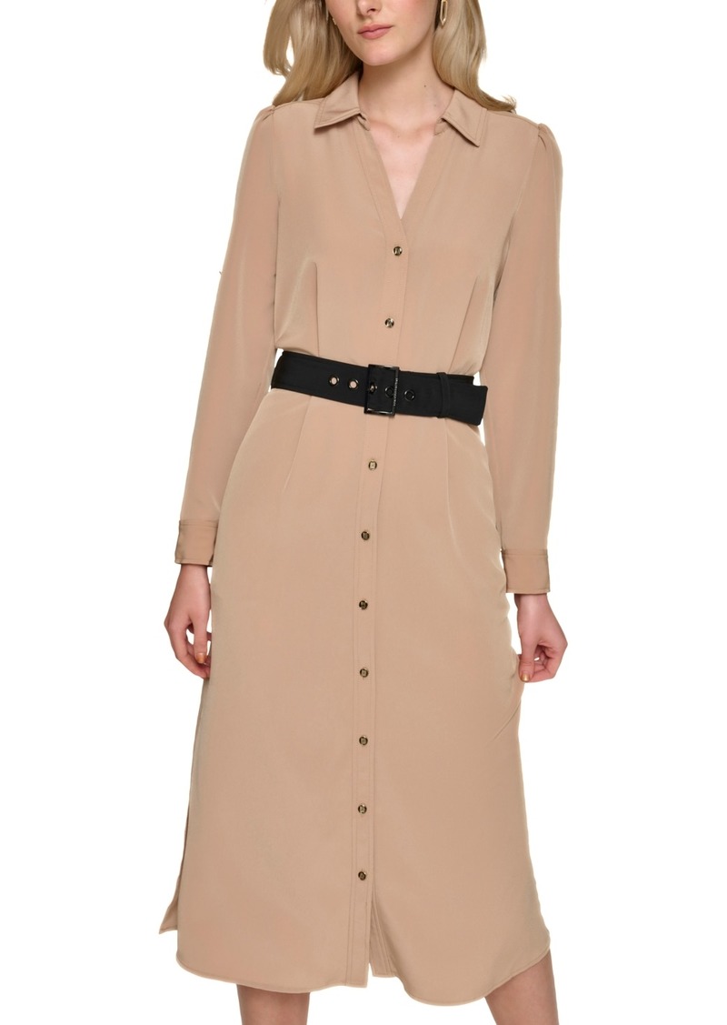 Karl Lagerfeld Paris Women's Belted Midi Shirtdress - Cartouche