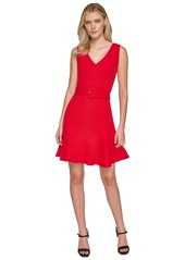 Karl Lagerfeld Paris Women's Belted Scuba Crepe Dress - Cartouche