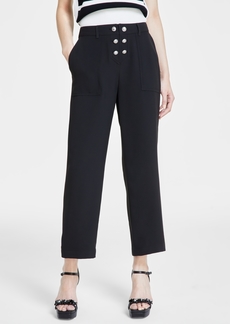 Karl Lagerfeld Paris Women's Button-Front Ankle Pants - Black