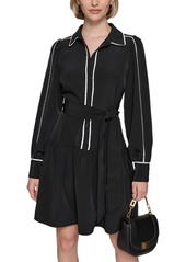 Karl Lagerfeld Paris Women's Button-Front Shirtdress - Blk/sft Wt