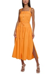 Karl Lagerfeld Paris Women's Button-Front Square-Neck Dress - Tangerine