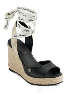 Karl Lagerfeld Paris Women's Cecelia Ankle-Tie Espadrille Platform Wedge Sandals - Black
