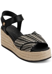 Karl Lagerfeld Paris Women's Celest Ankle-Strap Espadrille Platform Wedge Sandals - Black/ Cream