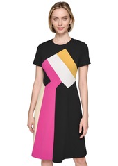 Karl Lagerfeld Paris Women's Colorblocked A-Line Dress - Blk Multi