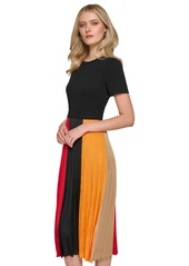 Karl Lagerfeld Paris Women's Colorblocked Pleated Midi Dress - Black Multi