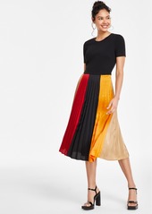 Karl Lagerfeld Paris Women's Colorblocked Pleated Midi Dress - Black Multi