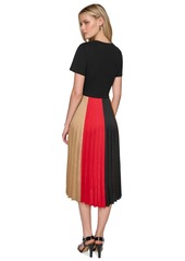 Karl Lagerfeld Paris Women's Colorblocked Pleated Midi Dress - Black Multi