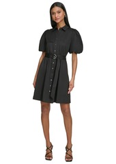 Karl Lagerfeld Paris Women's Cotton Poplin Puff-Sleeve Shirtdress - Black