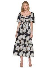 Karl Lagerfeld Paris Women's Cotton Tie-Neck Dress - Blck Multi