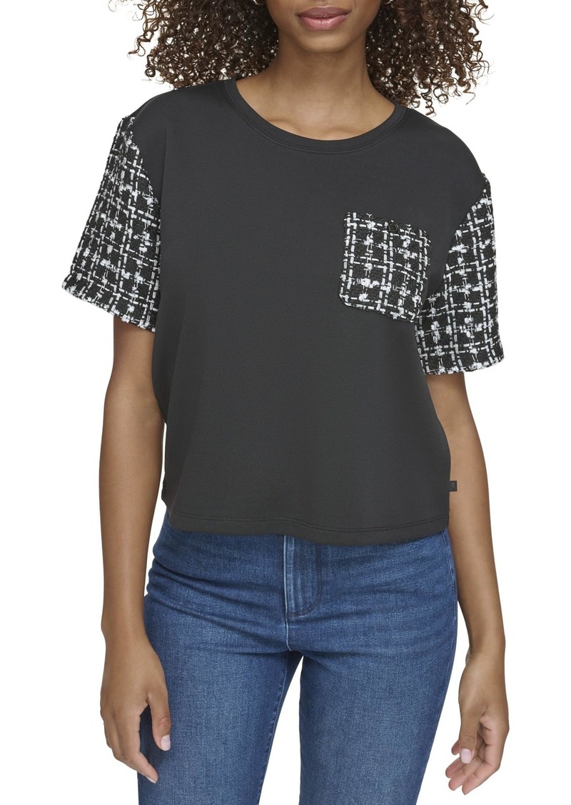 Karl Lagerfeld Paris Women's Cropped Tweed Detail Top