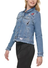 Karl Lagerfeld Paris Women's Denim Jacket with Patches - Cool Blue
