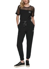 Karl Lagerfeld Paris Women's Drawstring-Waist Mesh-Trim Joggers - Black